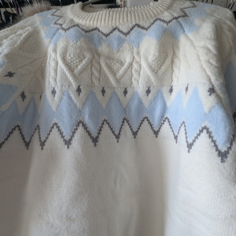 Cozy White and Blue Crew Neck Sweater